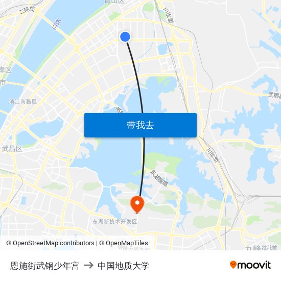 恩施街武钢少年宫 to 中国地质大学 map