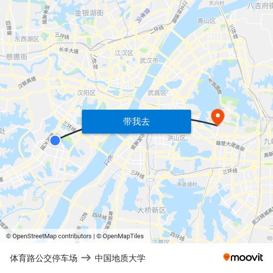 体育路公交停车场 to 中国地质大学 map