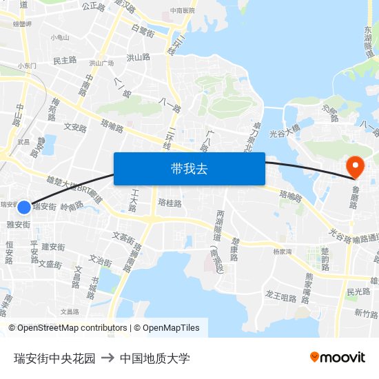 瑞安街中央花园 to 中国地质大学 map