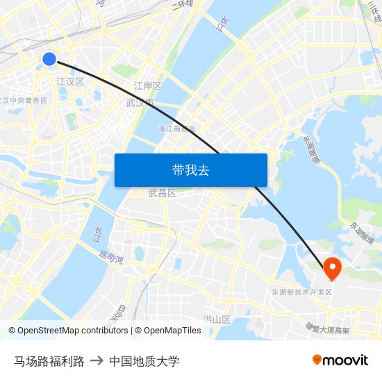 马场路福利路 to 中国地质大学 map