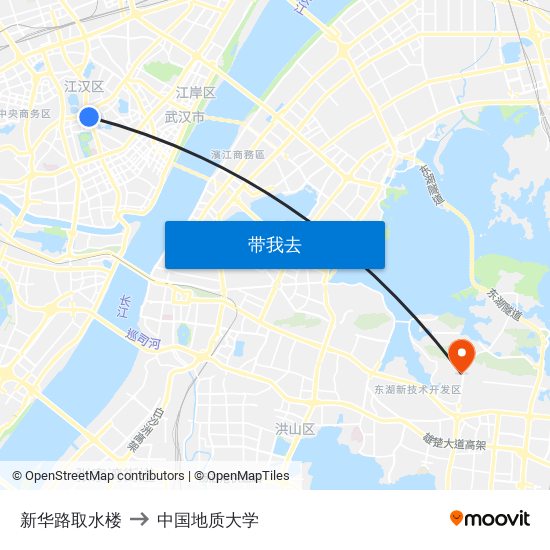 新华路取水楼 to 中国地质大学 map