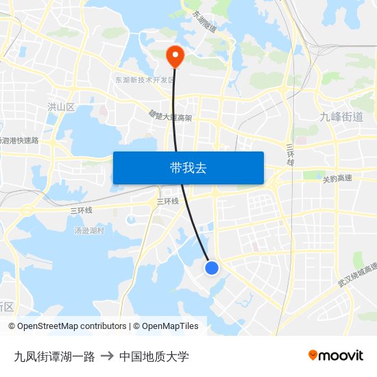 九凤街谭湖一路 to 中国地质大学 map