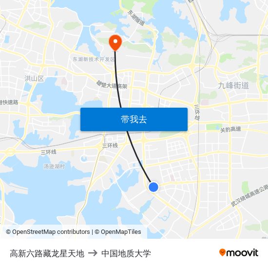 高新六路藏龙星天地 to 中国地质大学 map