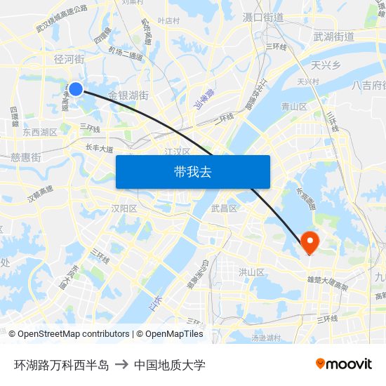 环湖路万科西半岛 to 中国地质大学 map