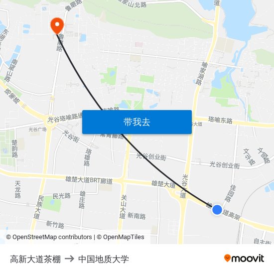 高新大道茶棚 to 中国地质大学 map