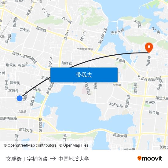 文馨街丁字桥南路 to 中国地质大学 map