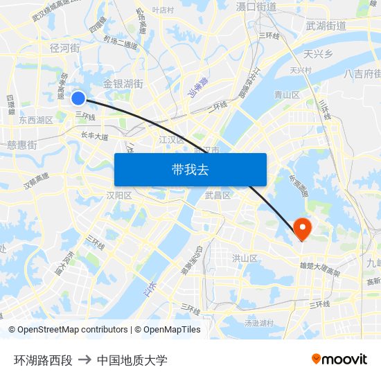 环湖路西段 to 中国地质大学 map