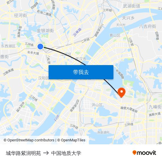 城华路紫润明苑 to 中国地质大学 map