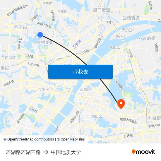 环湖路环湖三路 to 中国地质大学 map