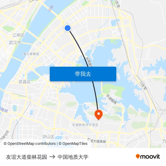 友谊大道柴林花园 to 中国地质大学 map