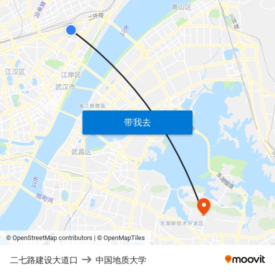 二七路建设大道口 to 中国地质大学 map