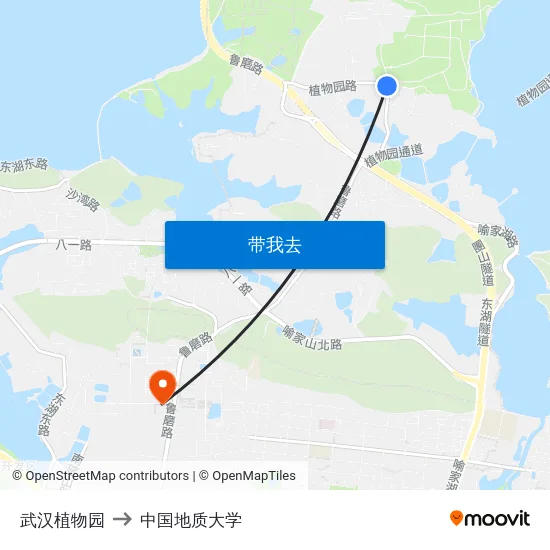 武汉植物园 to 中国地质大学 map