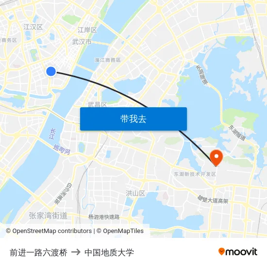 前进一路六渡桥 to 中国地质大学 map