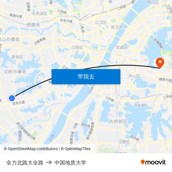 全力北路大全路 to 中国地质大学 map