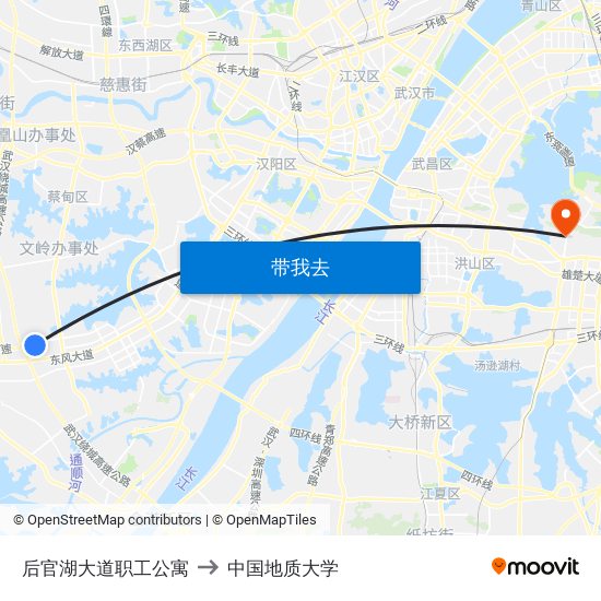 后官湖大道职工公寓 to 中国地质大学 map