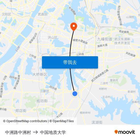 中洲路中洲村 to 中国地质大学 map