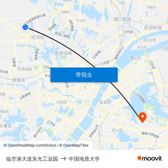 临空港大道东光工业园 to 中国地质大学 map