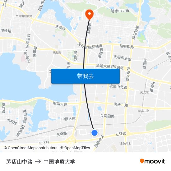 茅店山中路 to 中国地质大学 map