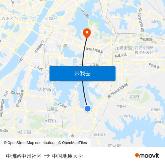 中洲路中州社区 to 中国地质大学 map