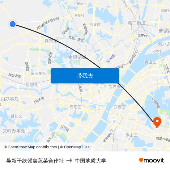 吴新干线强鑫蔬菜合作社 to 中国地质大学 map