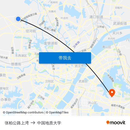 张柏公路上湾 to 中国地质大学 map