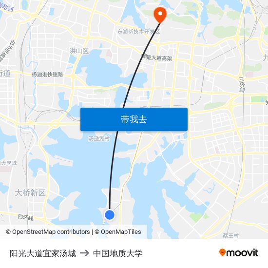 阳光大道宜家汤城 to 中国地质大学 map