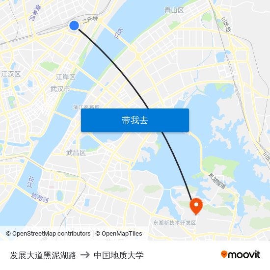 发展大道黑泥湖路 to 中国地质大学 map