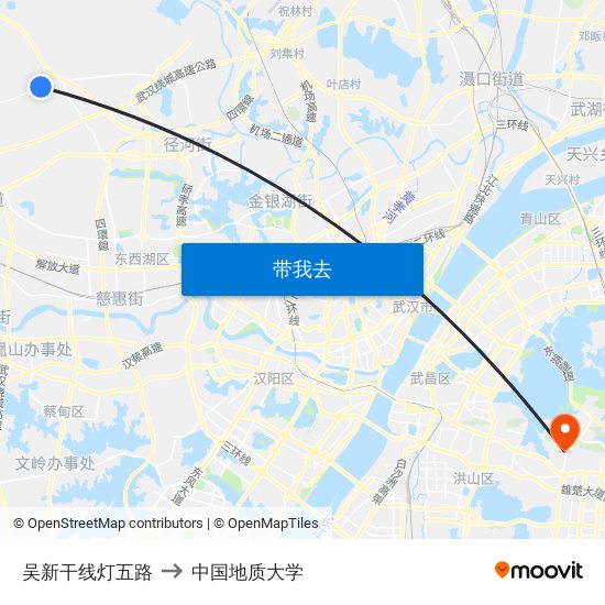 吴新干线灯五路 to 中国地质大学 map