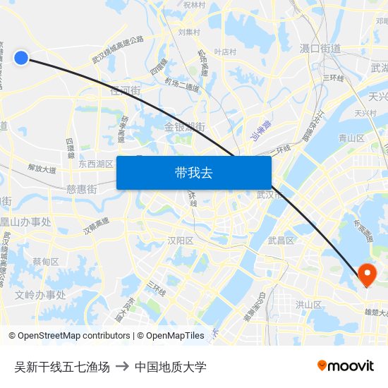 吴新干线五七渔场 to 中国地质大学 map