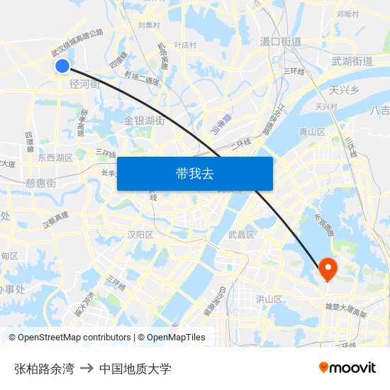 张柏路余湾 to 中国地质大学 map