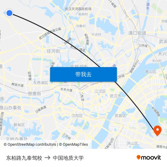 东柏路九泰驾校 to 中国地质大学 map