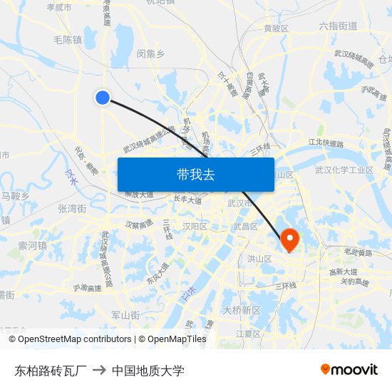 东柏路砖瓦厂 to 中国地质大学 map