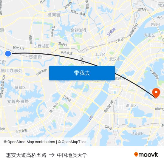 惠安大道高桥五路 to 中国地质大学 map