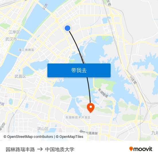 园林路瑞丰路 to 中国地质大学 map