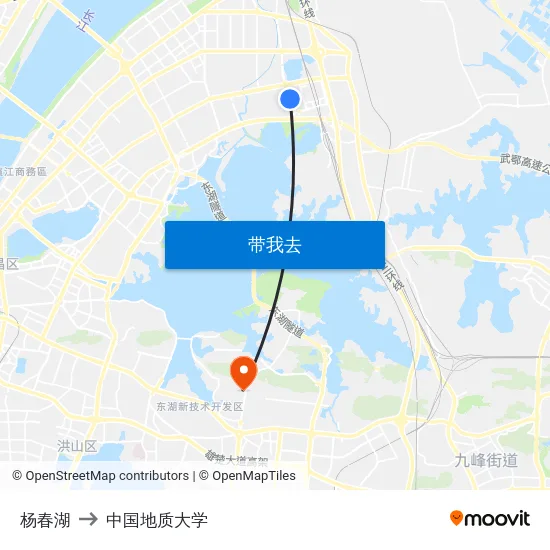 杨春湖 to 中国地质大学 map