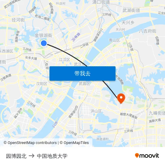 园博园北 to 中国地质大学 map
