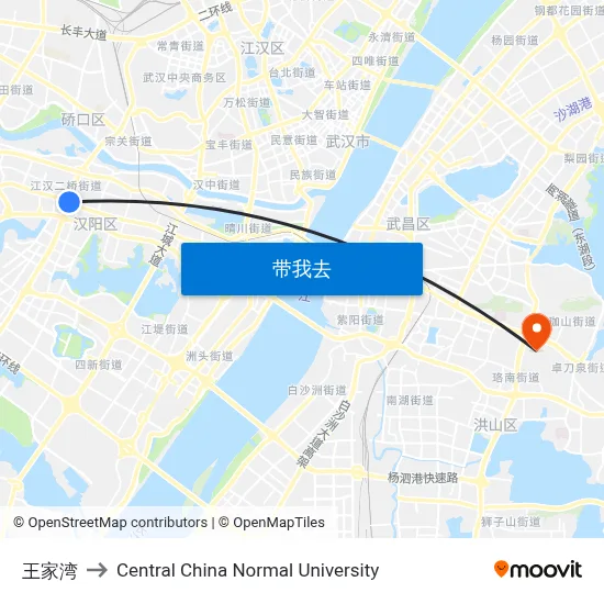 王家湾 to Central China Normal University map