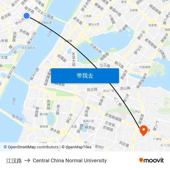 江汉路 to Central China Normal University map
