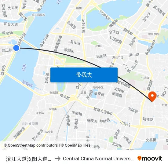滨江大道汉阳大道口 to Central China Normal University map