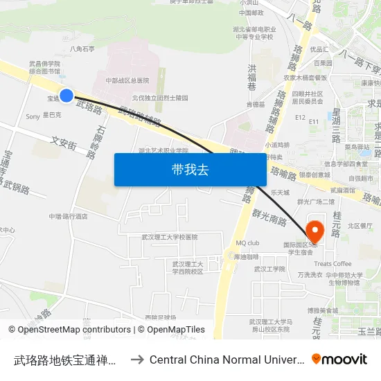 武珞路地铁宝通禅寺站 to Central China Normal University map