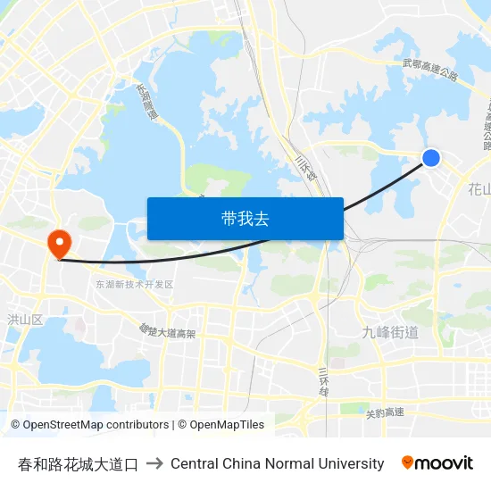 春和路花城大道口 to Central China Normal University map