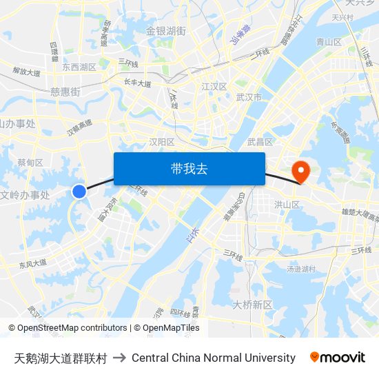 天鹅湖大道群联村 to Central China Normal University map