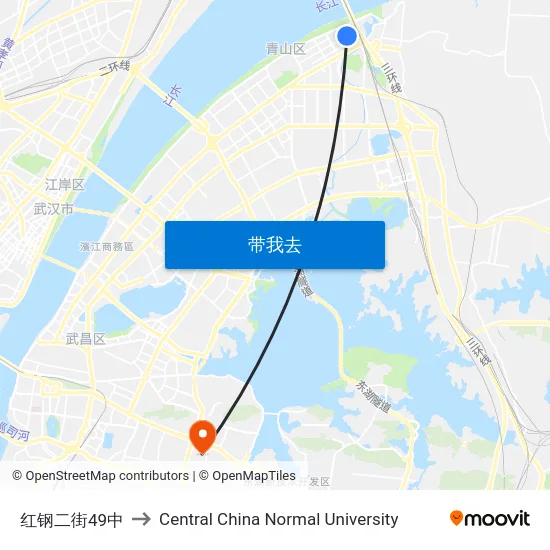 红钢二街49中 to Central China Normal University map