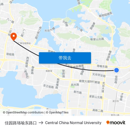 佳园路珞喻东路口 to Central China Normal University map