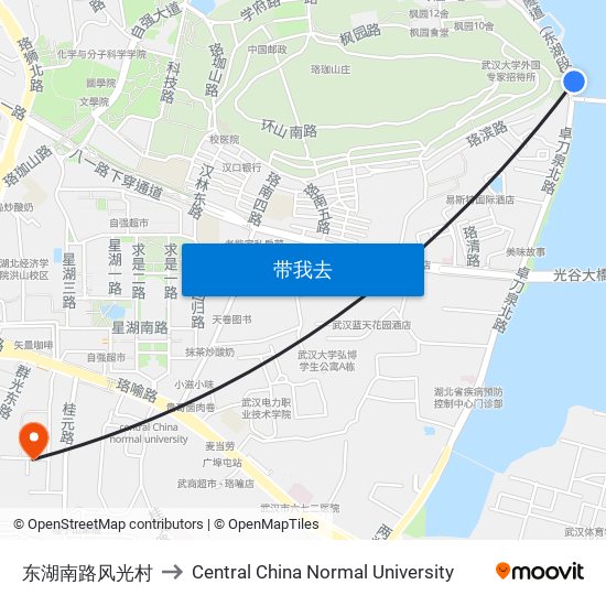 东湖南路风光村 to Central China Normal University map