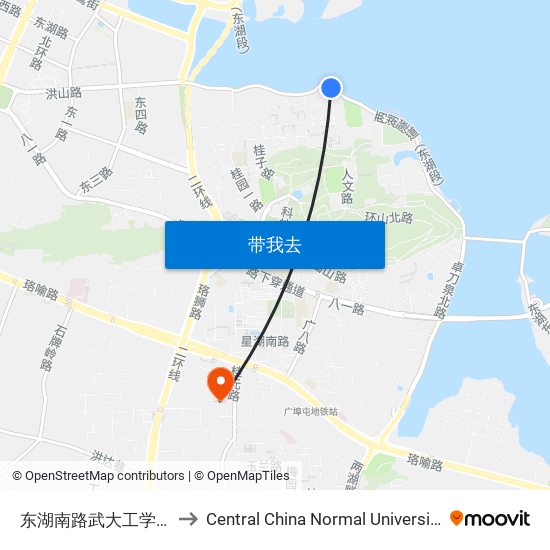 东湖南路武大工学部 to Central China Normal University map