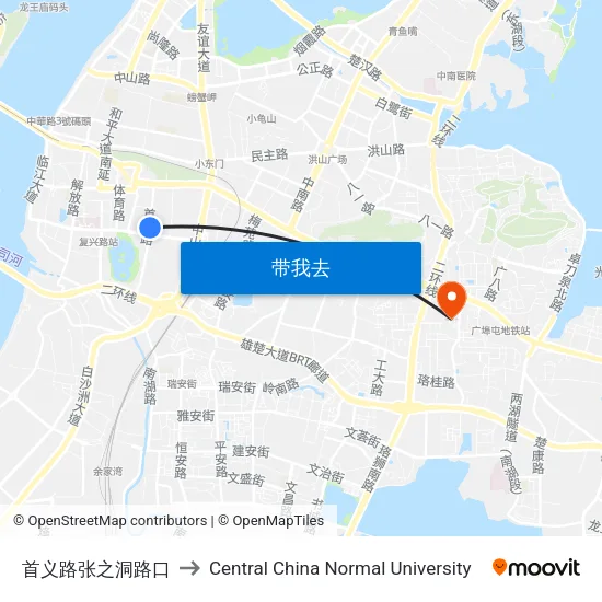 首义路张之洞路口 to Central China Normal University map