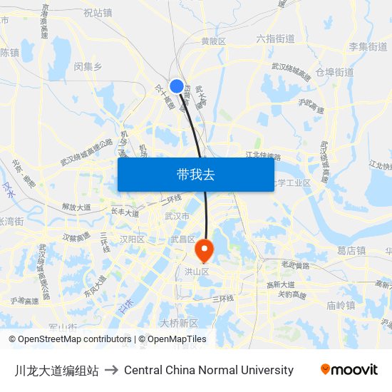 川龙大道编组站 to Central China Normal University map