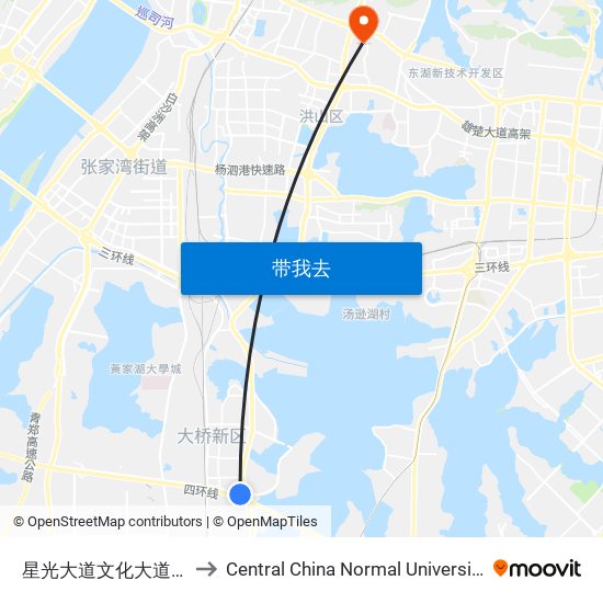 星光大道文化大道口 to Central China Normal University map