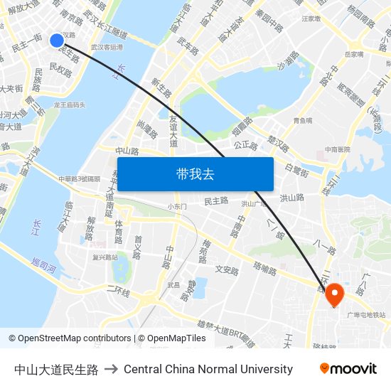 中山大道民生路 to Central China Normal University map